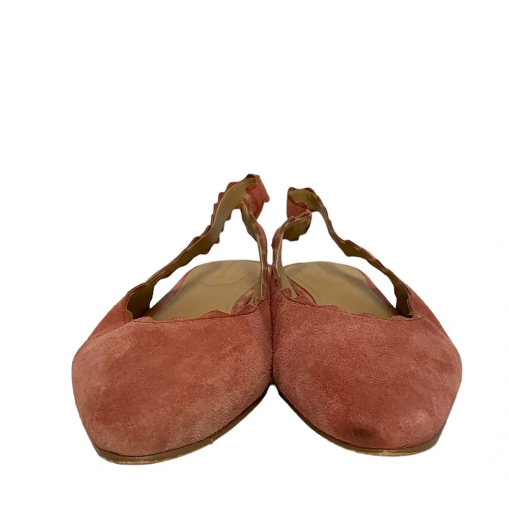 Violet & Red Fall Casual Chic Dita Suede Scalloped Sling Back Flats‎ in Coral